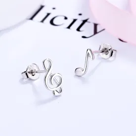 Sterling Silver Music Notes Stud Earring