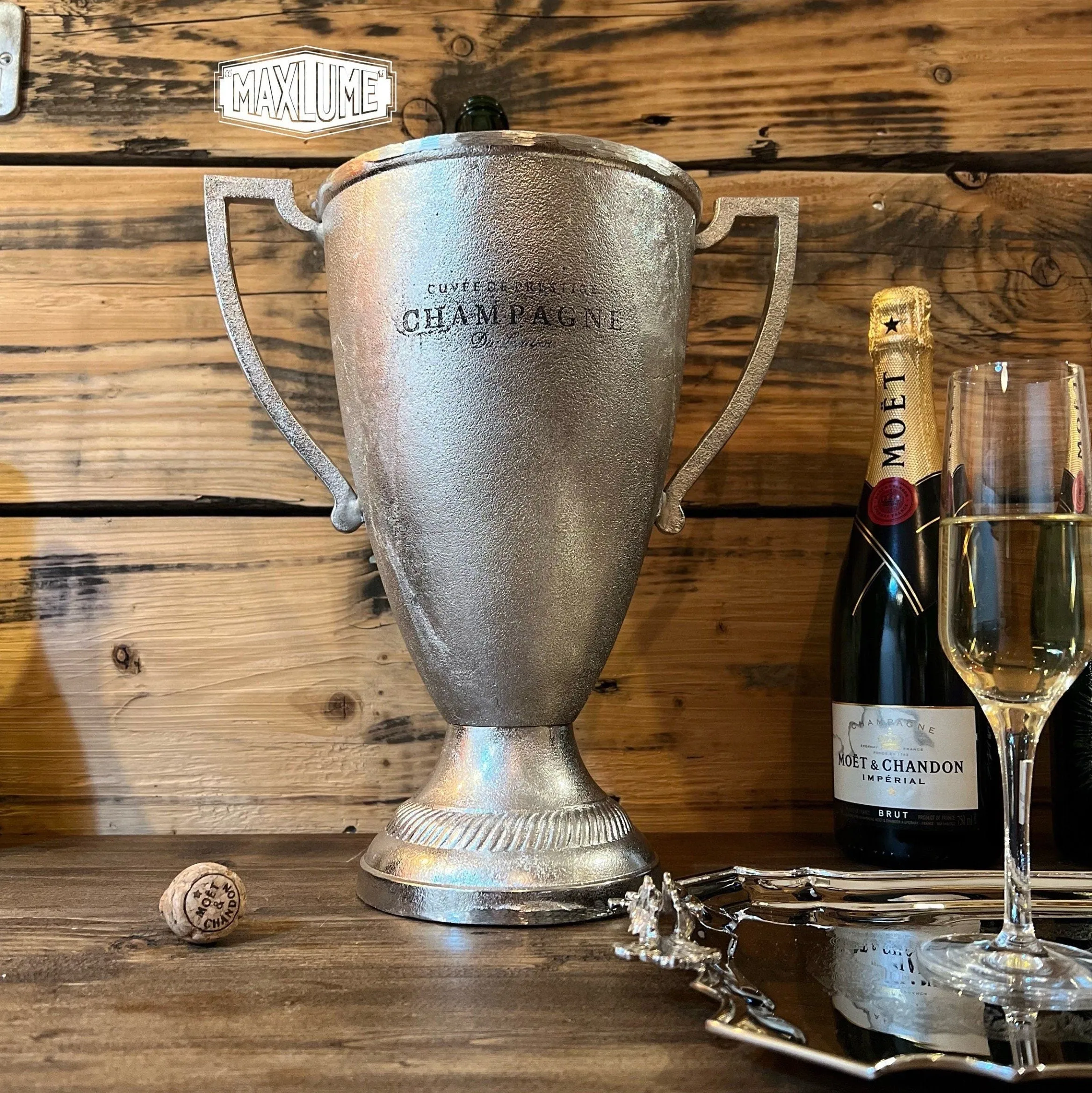 The Champion ~ Trophy Solid Cast Engraved Champagne Ice Bucket | Wine Cooler | Birthday Present | Euro 2024
