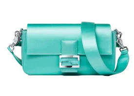 TIFFANY X FENDI MEDIUM BAGUETTE IN TIFFANY BLUE SILK SATIN, SILVER AND ENAMEL