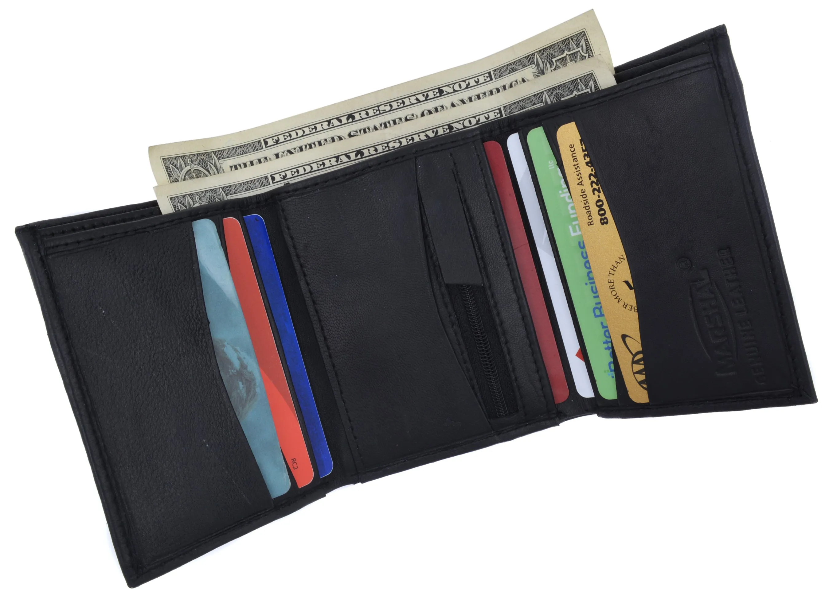 Trifold Lamb Leather Wallet W/Removable ID attached W/Hook and Loop Closure 3255