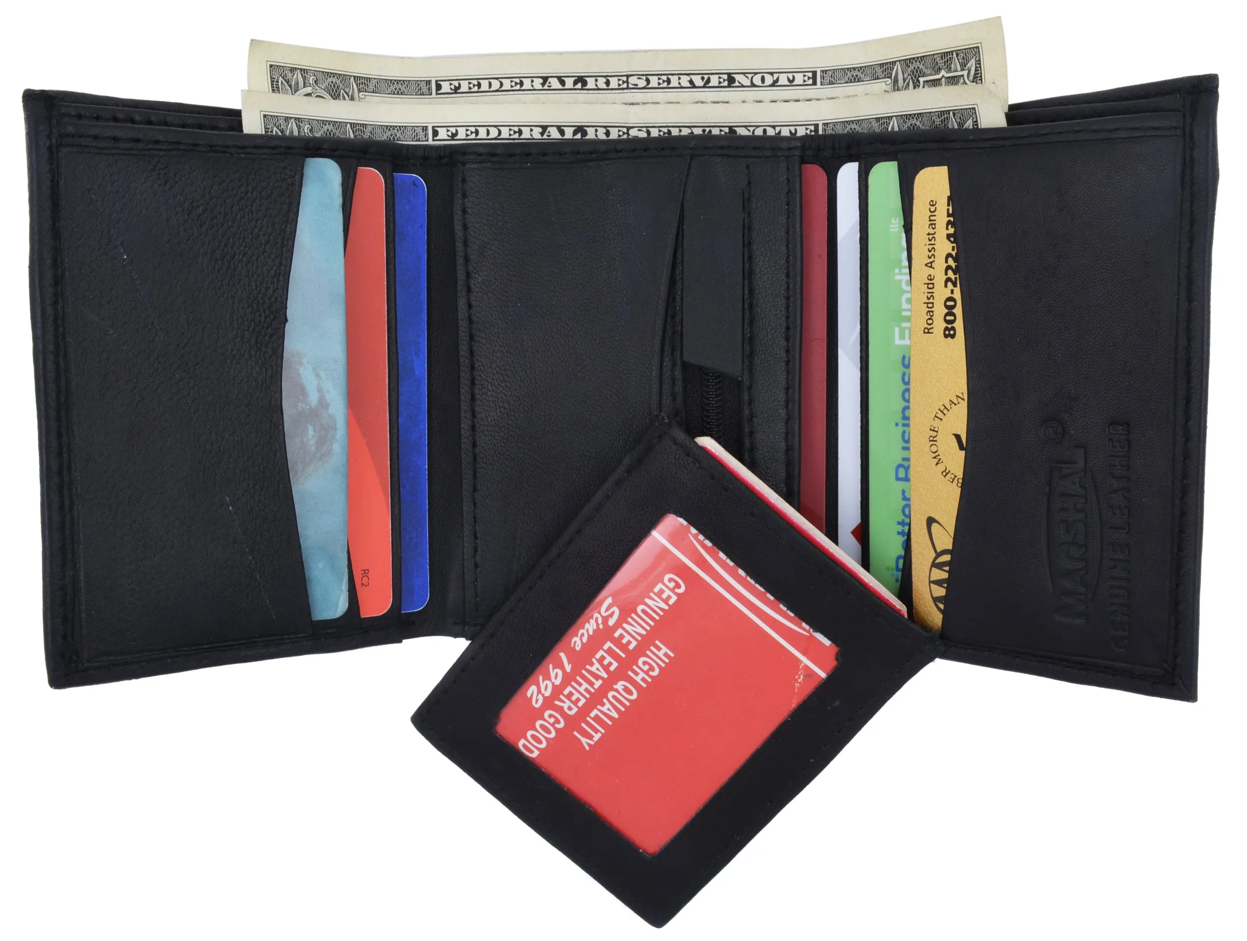 Trifold Lamb Leather Wallet W/Removable ID attached W/Hook and Loop Closure 3255