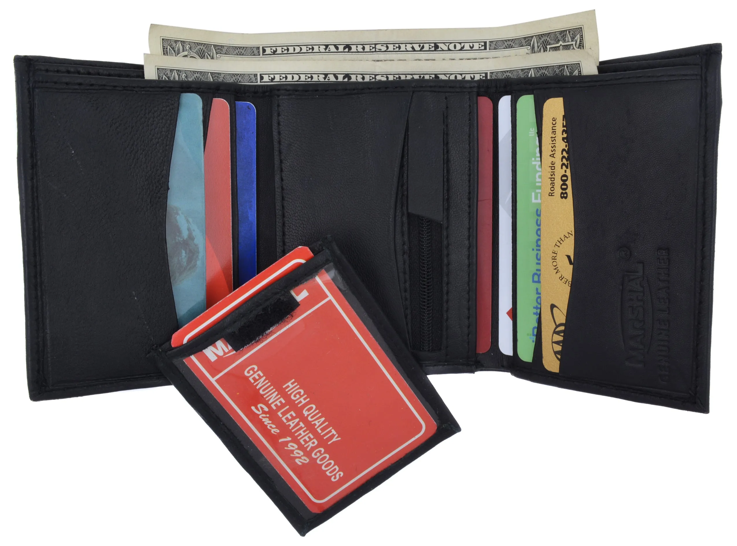 Trifold Lamb Leather Wallet W/Removable ID attached W/Hook and Loop Closure 3255