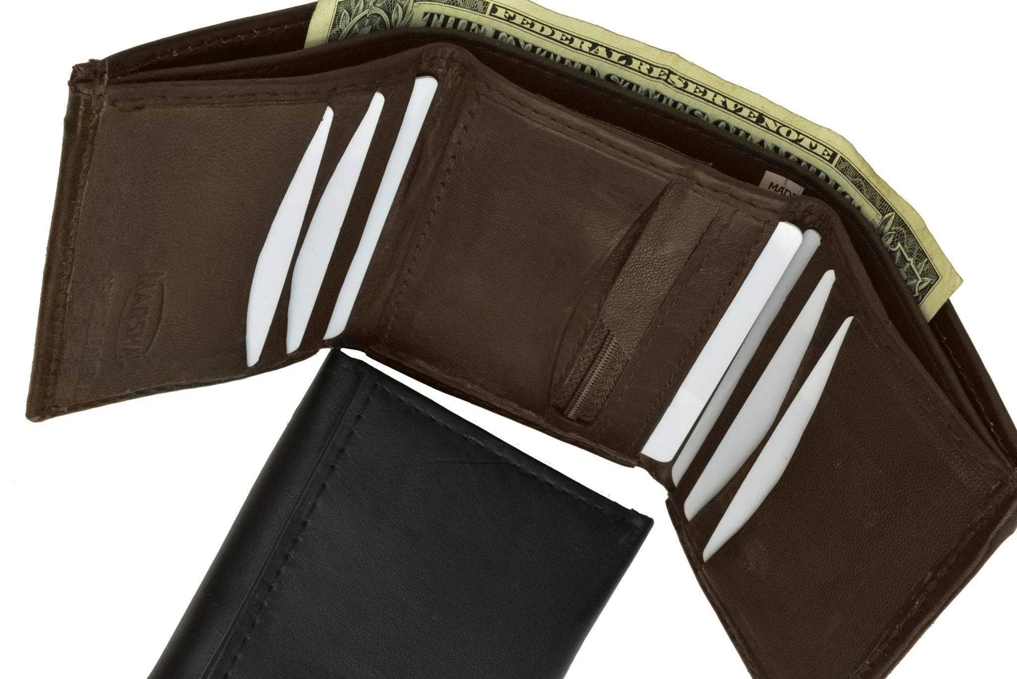 Trifold Lamb Leather Wallet W/Removable ID attached W/Hook and Loop Closure 3255