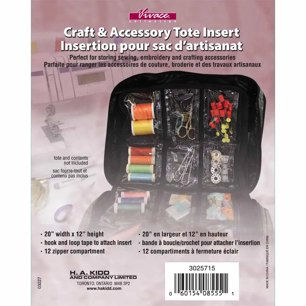VIVACE Craft Tote Inserts - 12 Pockets Black - 30 x 51cm (12" x 20")