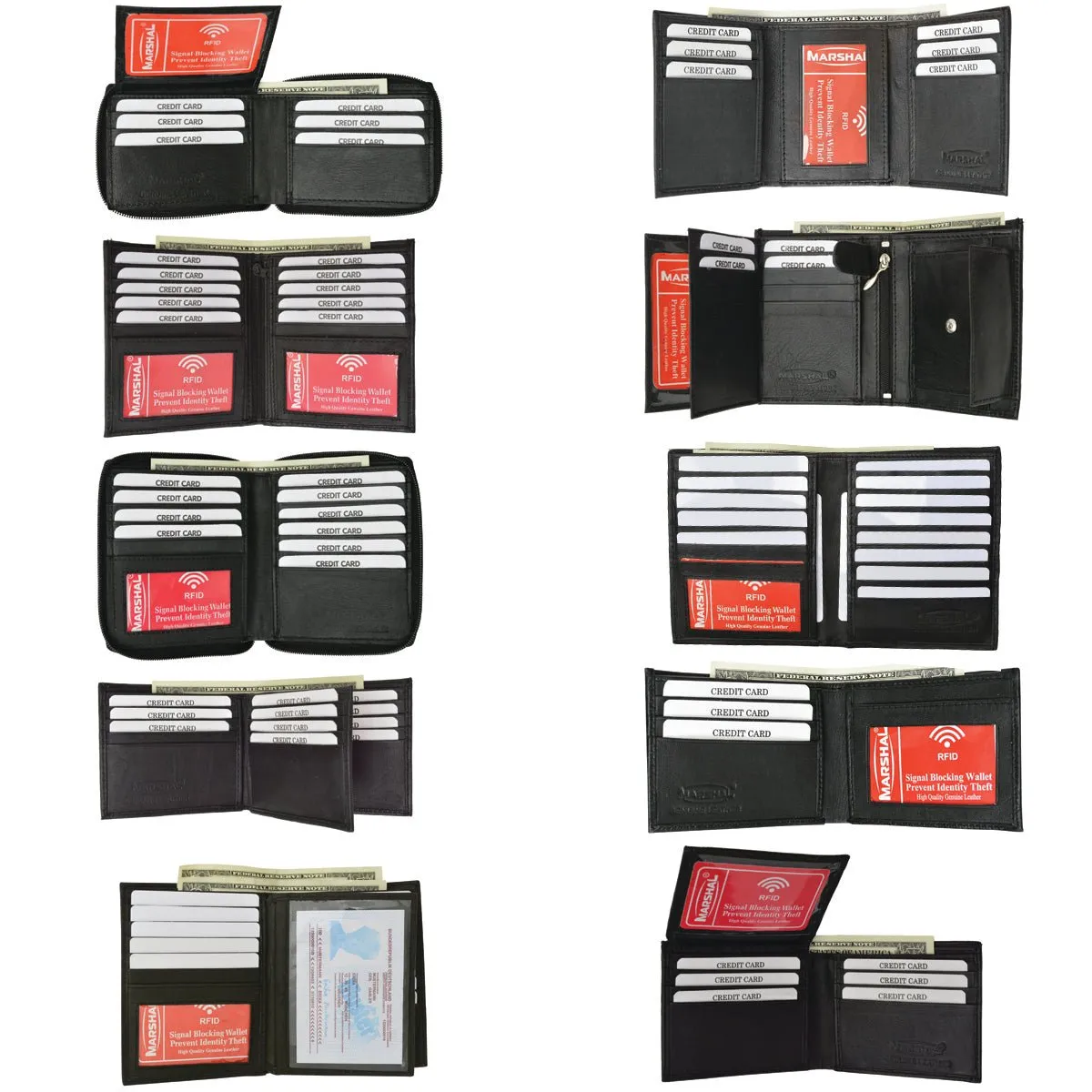 Wholesale RFID Blocking Black Men's Premium Leather Bifold & Trifold Wallets